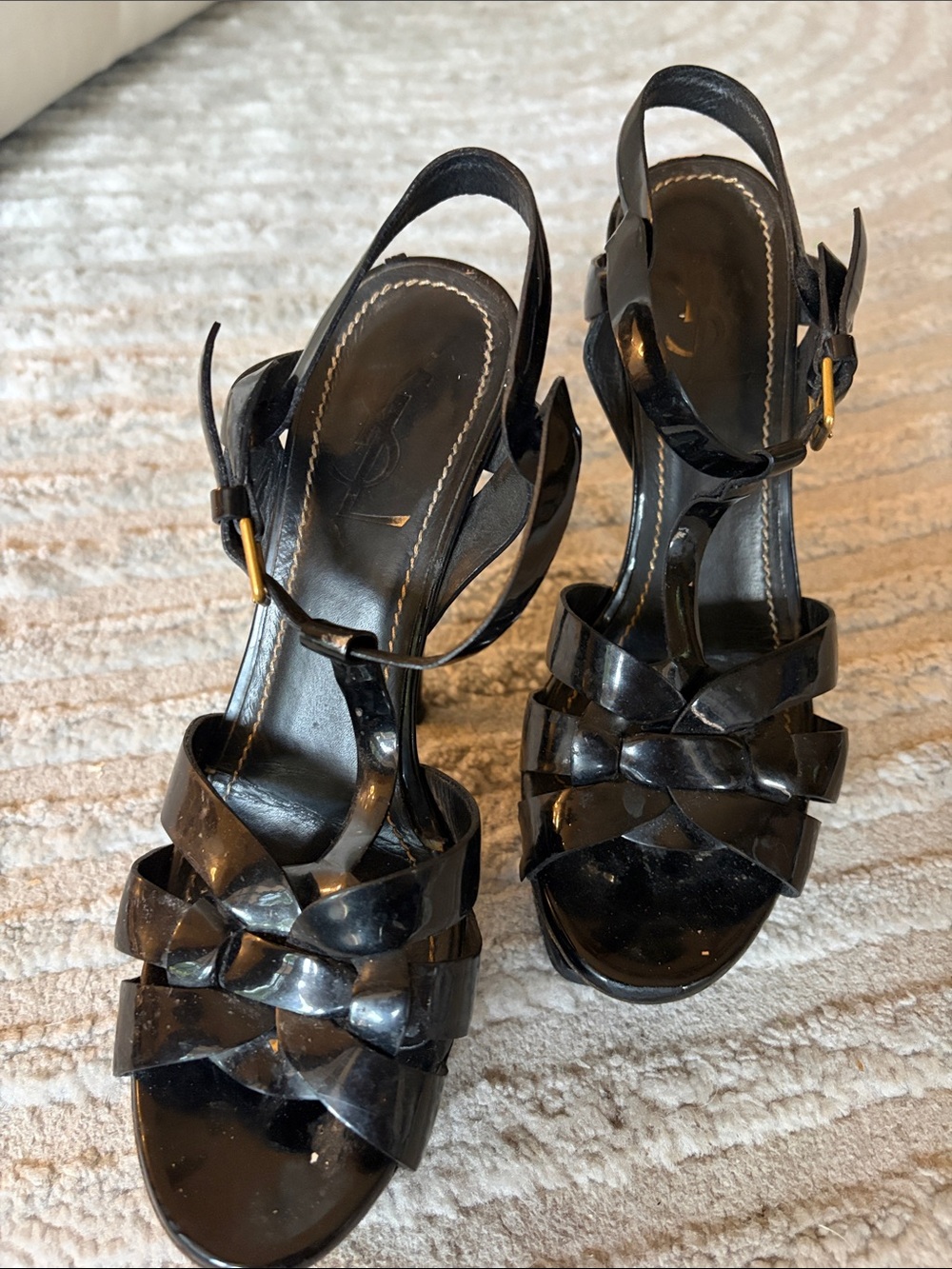 Yves Saint Laurent Black Patent Platform Stiletto Sandals - Picture 5 of 5
